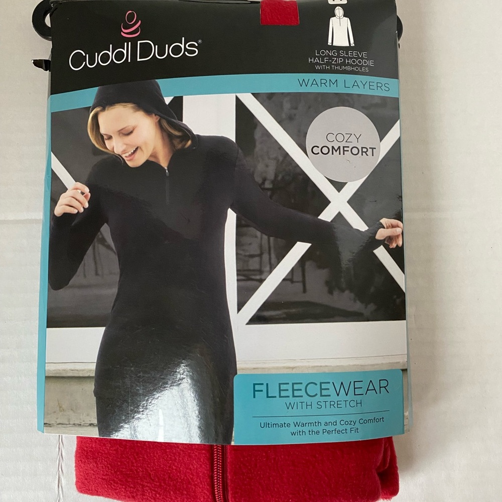 Cuddl Duds Long Sleeve Half-Zip Hoodie Fleece wear Red Size Medium New